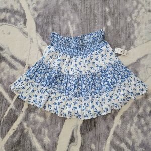 Ardene White and Blue Floral Smocked Tiered Skirt Size M